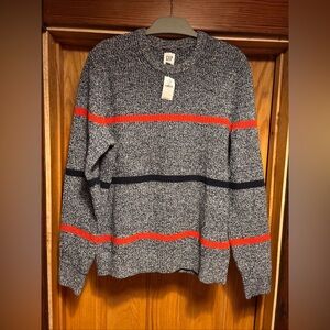 Gap Knit Sweater Men's L  Blue Striped Crew Neck Thick Pullover